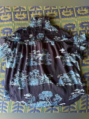 Ann Taylor Floral Toile Smocked Yoke Top in the "Night Sky" colorway